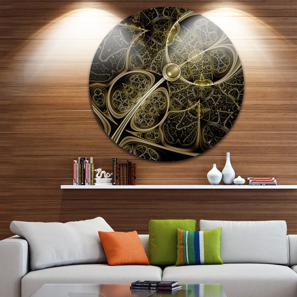 Yellow Metallic Fabric Pattern, Digital Art Round Wall Art, 23"