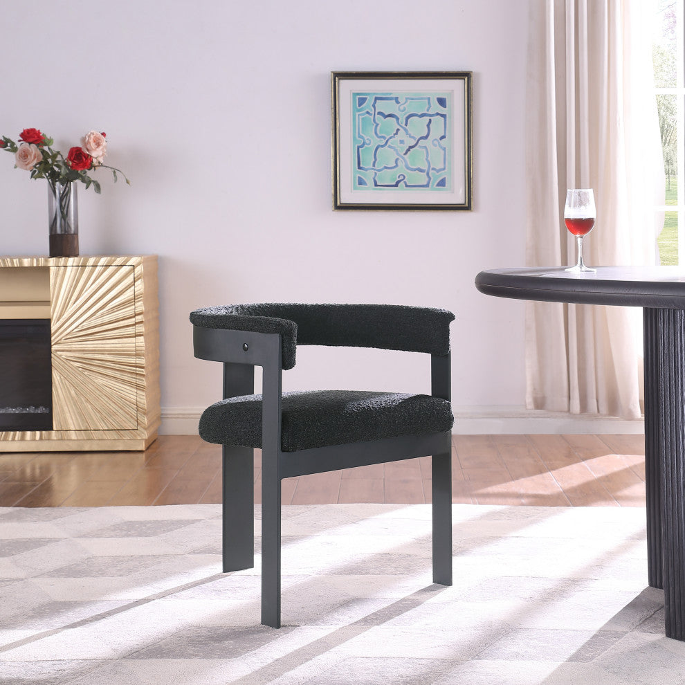 Romeo Upholstered Dining Chair, Set of 2, Black, Boucle Fabric, Matte Black