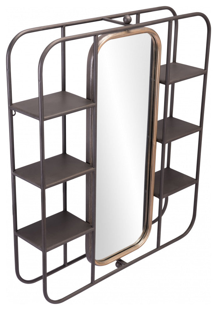 Industrial Gray Shelf With Gold Mirror