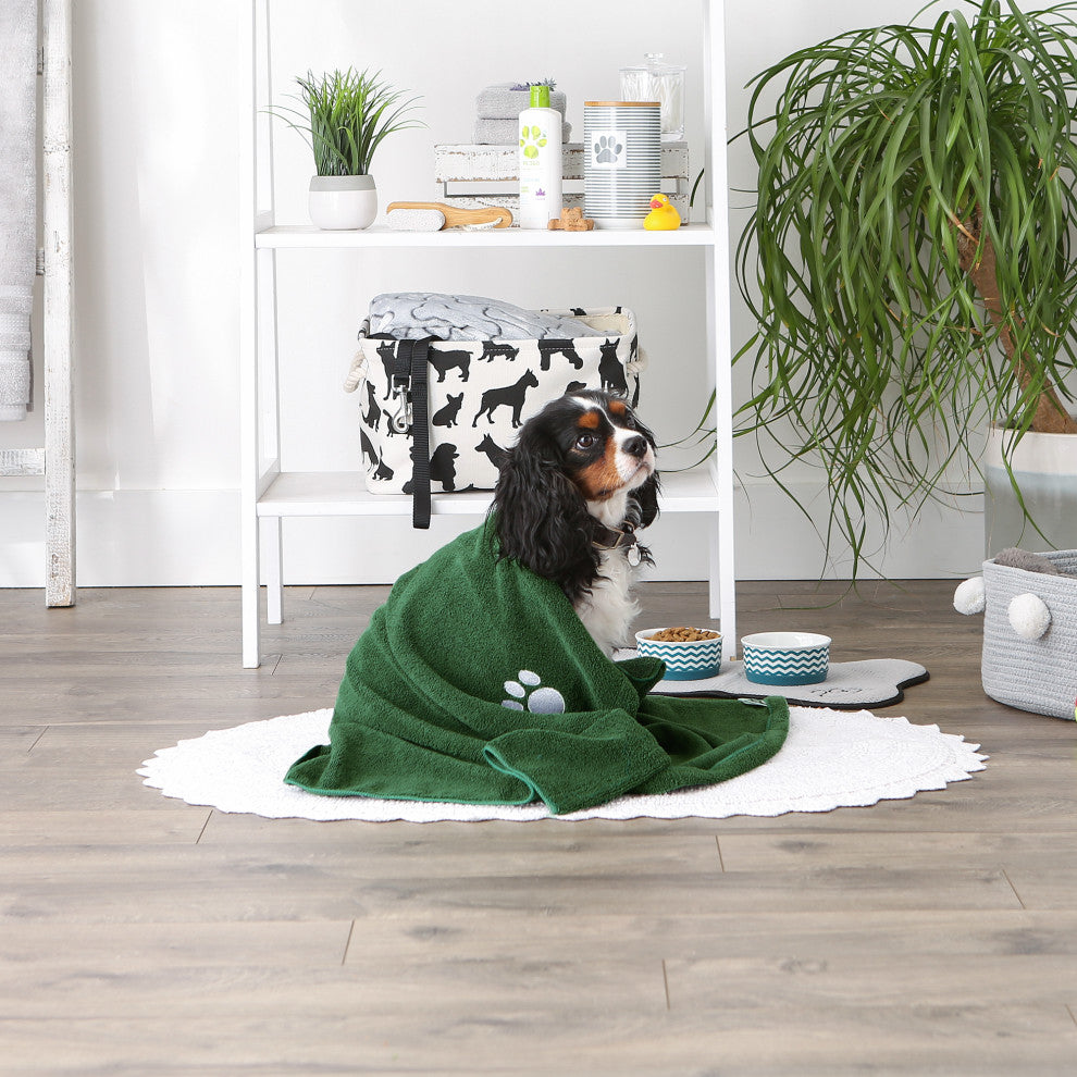 Hunter Green Embroidered Paw Pet Towel