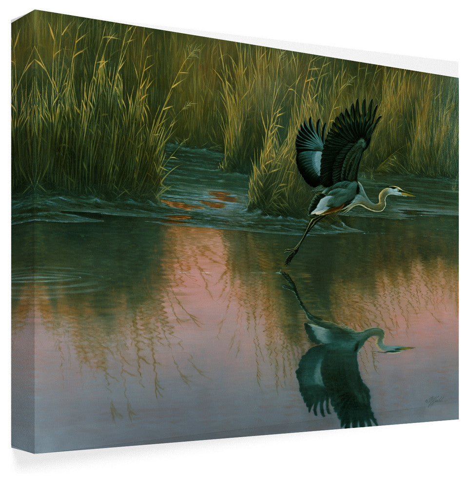 Wilhelm Goebel 'Evening Flight Great Blue Heron' Canvas Art, 32"x24"