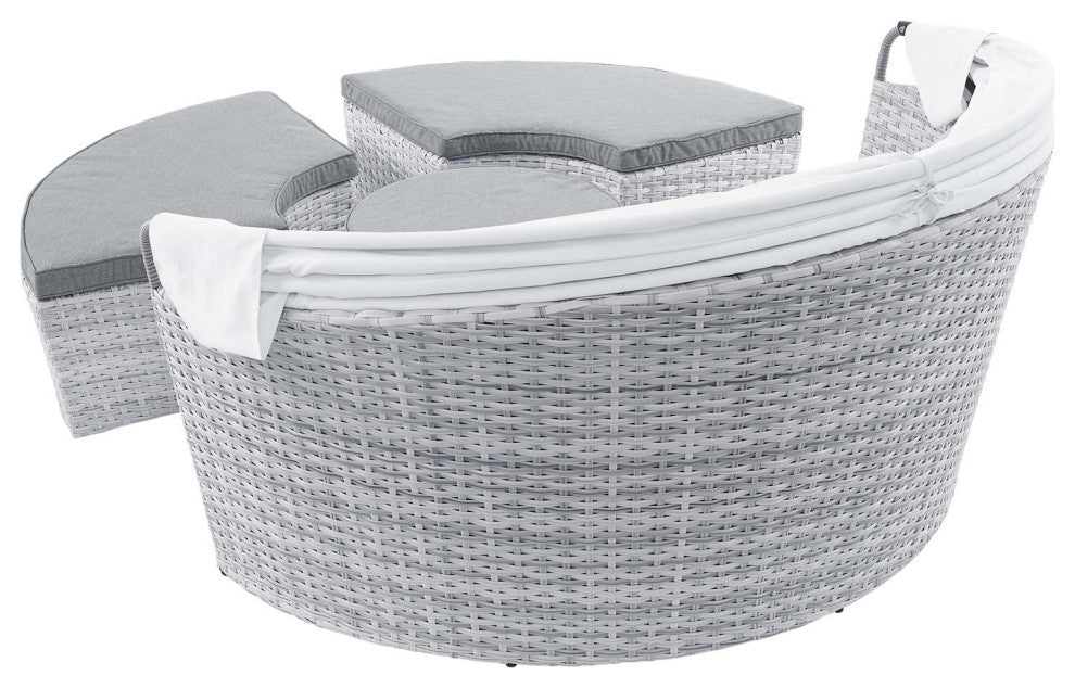 Lounge Daybed Sofa Bed, Gray, Rattan, Wicker, Modern, Outdoor Hospitality