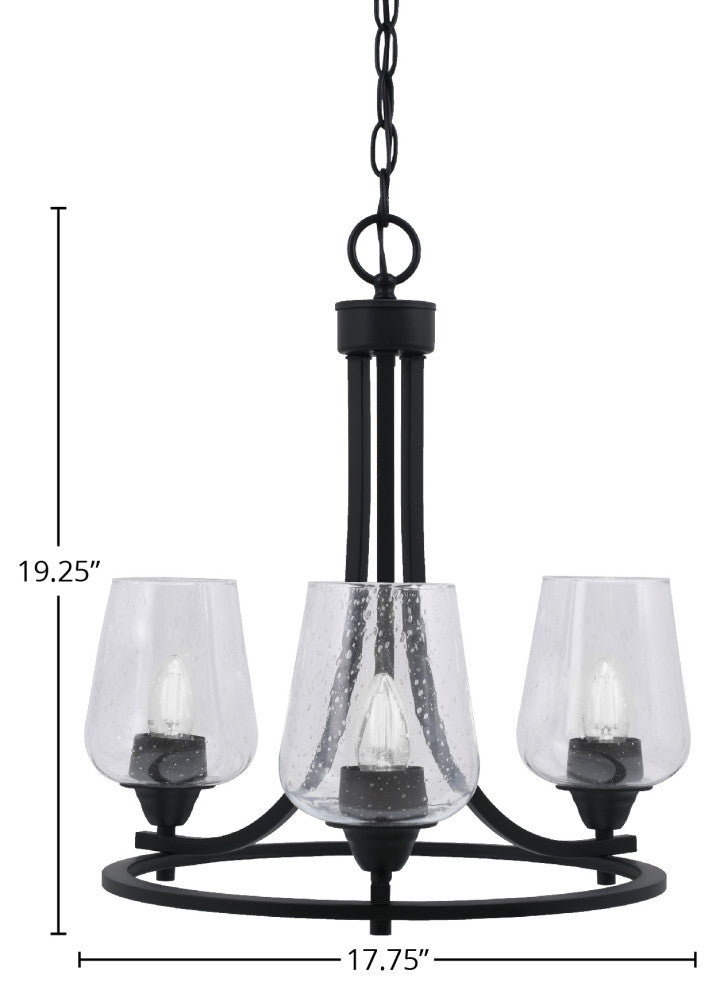 Paramount 3-Light Chandelier, Matte Black, 5" Clear Bubble Glass