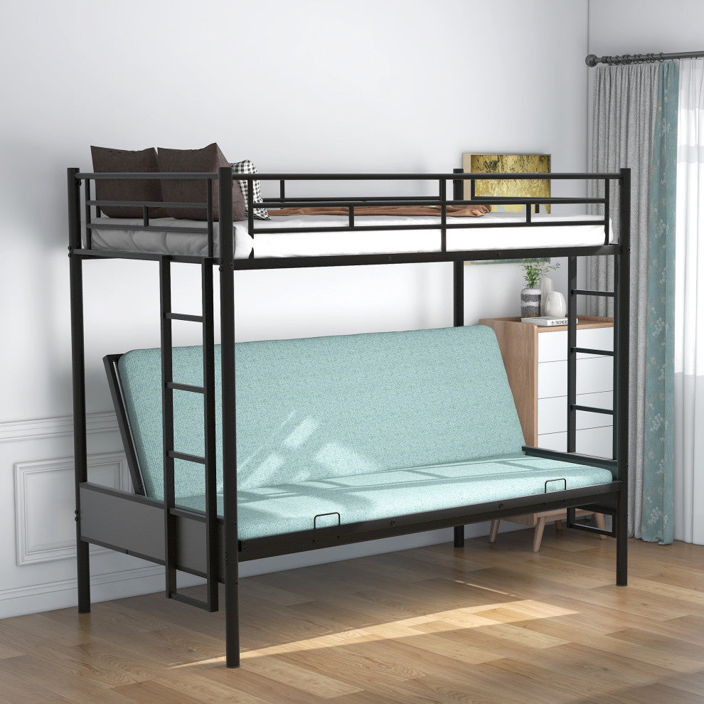 Gewnee Twin over Full Metal Bunk Bed, Multi-Function in Black