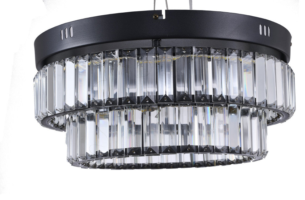 2-Light Dimmable Satin Black LED Flush Mount With Clear Crystal