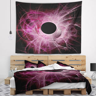 Fractal Purple Circle on Black Abstract Wall Tapestry, 60"x50"