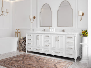 Aberdeen 84 Double Sink Bath Vanity in White 2" Carrara Quartz
