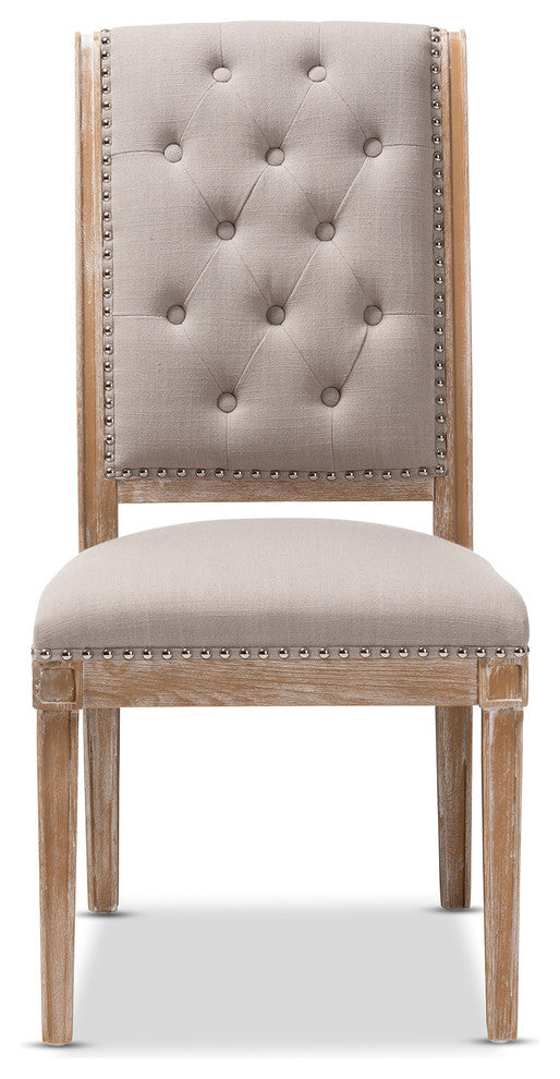 Charmant Provincial Beige Upholstered Weathered Oak Finished Wood Dining Chair