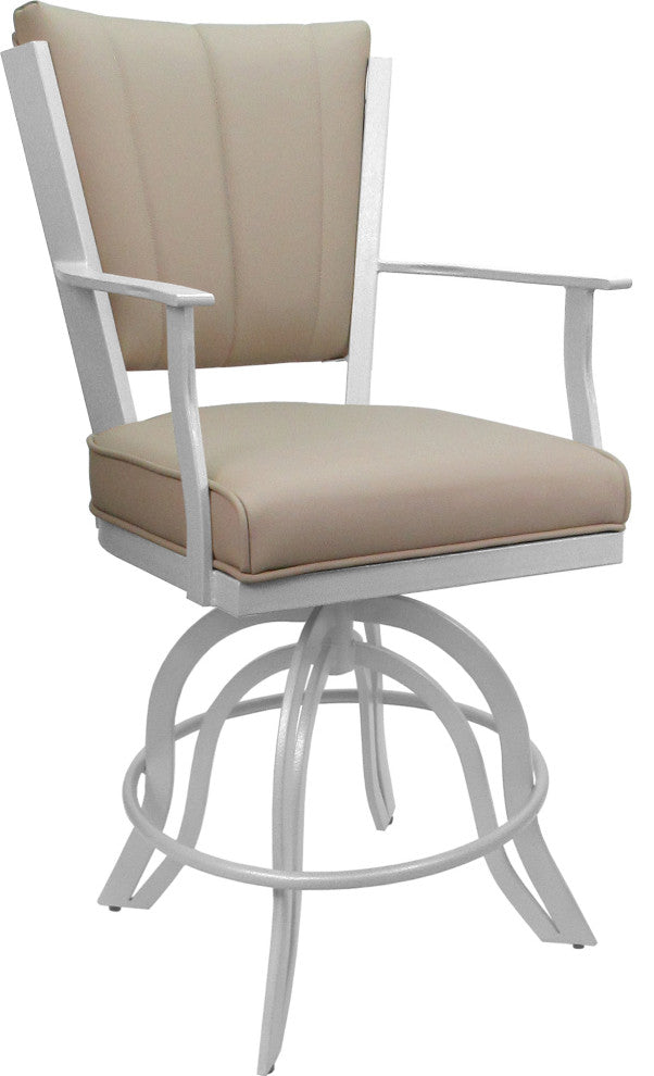 Leather Swivel Tilt Metal Bar Stool - Montana on A-Base, Tan Leather on White, 30"