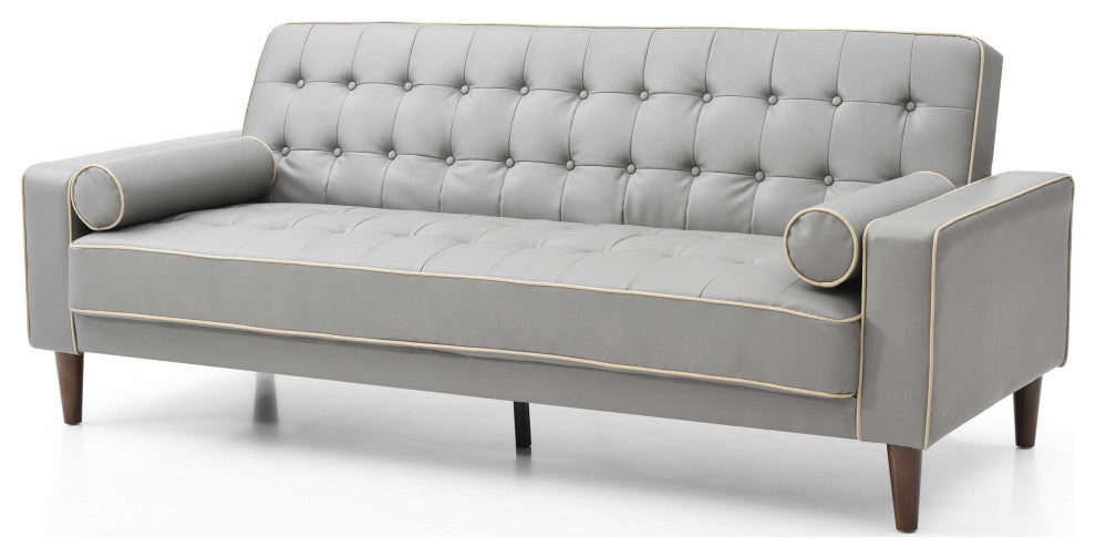 Andrews 85 in. W Flared Arm Faux Leather Straight Sofa, Gray