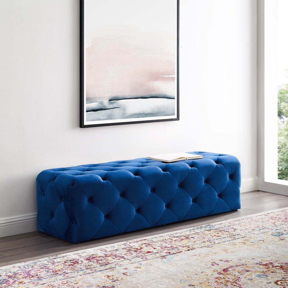 Amour 60" Tufted Button Entryway Performance Velvet Bench-Navy