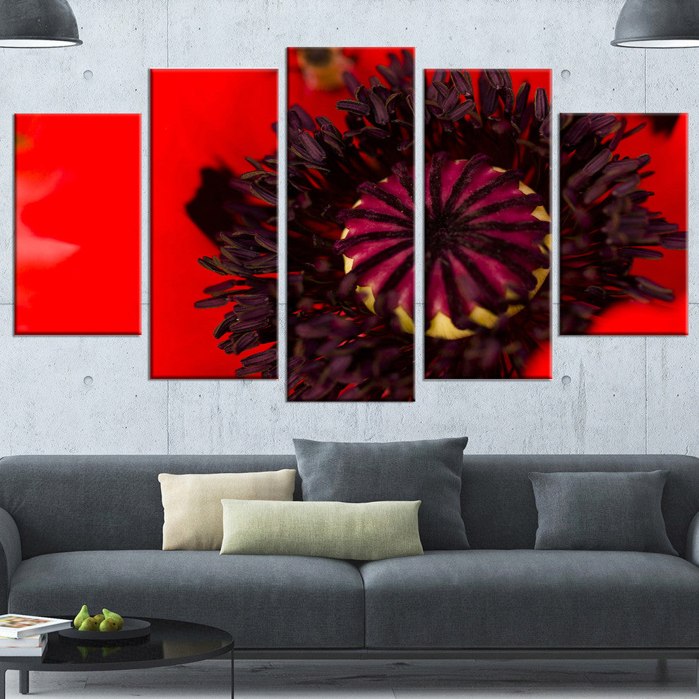 Garden in Full Bloom on Summer Day, Flowers Canvas Artwork, 60"x32", 5 Panels