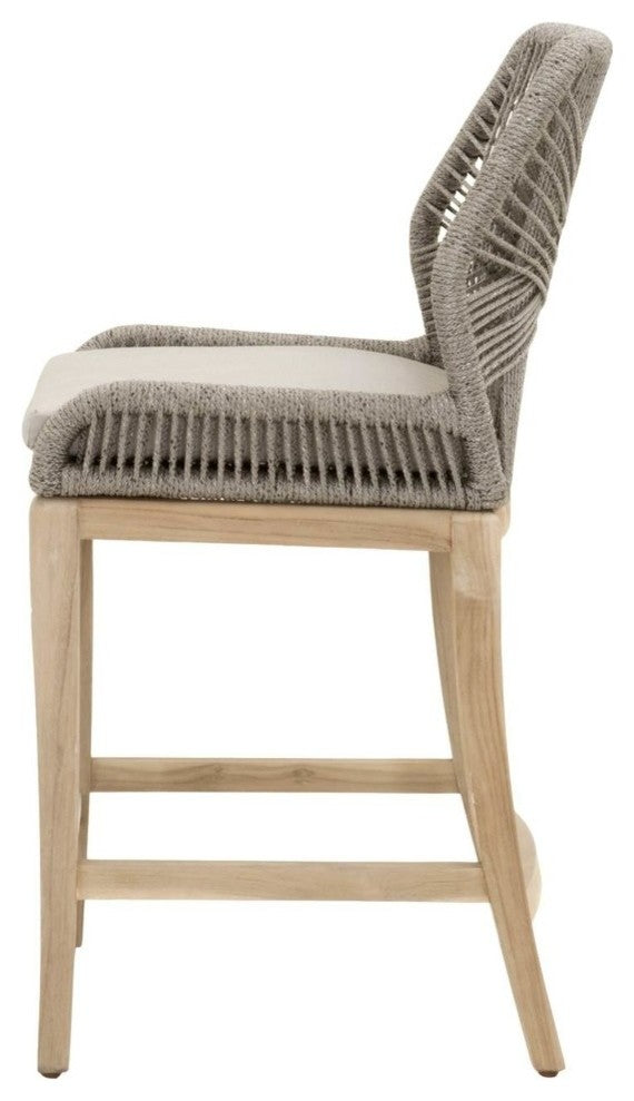Wooven Upholstered Loom Outdoor Counter Stool, Gray