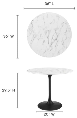Black White Lippa 36" Round Artificial Marble Dining Table