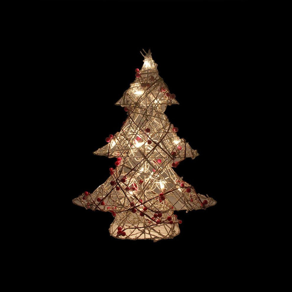 19" Pre-Lit Gold Glittered Rattan Berry Christmas Tree