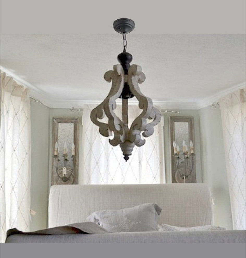 Benzara BM147075 Wooden Home Perth Chandelier, White