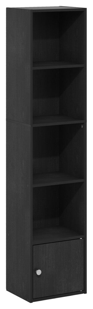 Furinno Luder 5-Tier Shelf Bookcase With 1 Door Storage Cabinet Blackwood
