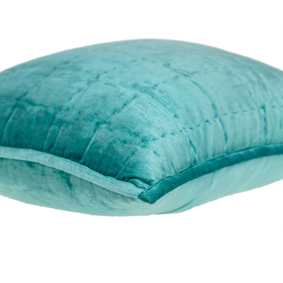 HomeRoots 20" x 0.5" x 20" Transitional Aqua Solid Quilted Pillow Cover