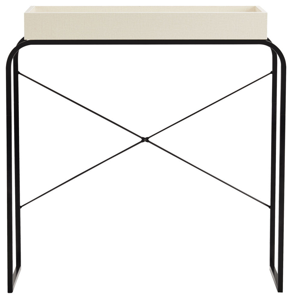 Yazzy 33.25" Rectangle Wood Console Table With Raised Edges, Cream Weave