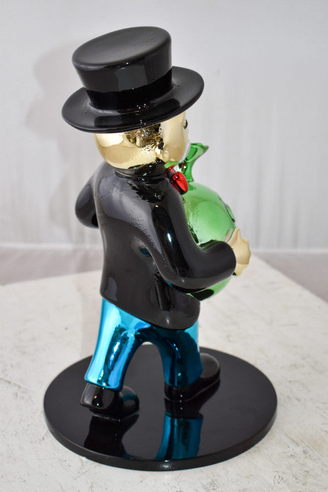 Vibrant Monopoly Man Holding Money Bag Resin Statue Small Size: 10" x 10" x 16