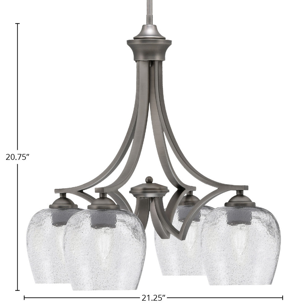 Zilo Downlight, 4 Light, Chandelier, Graphite Finish, 6" Smoke Bubble Glass