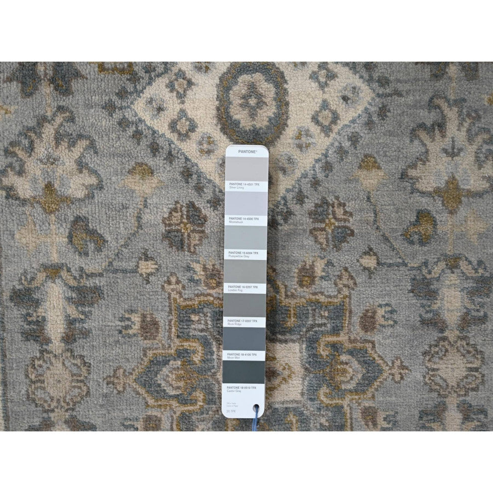 Medium Gray, Karajeh Design, Pure Wool, Hand Knotted, Runner Rug, 2'8"x8'