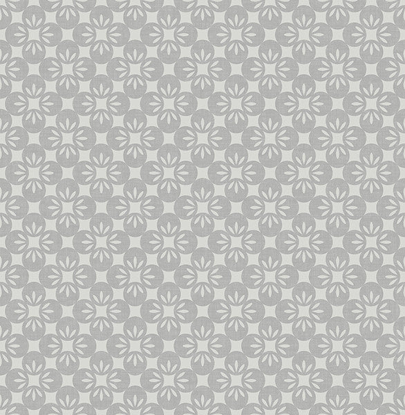 Geometric Floral Monochromatic Wallpaper, Medium Gray & Light Gray, Bolt