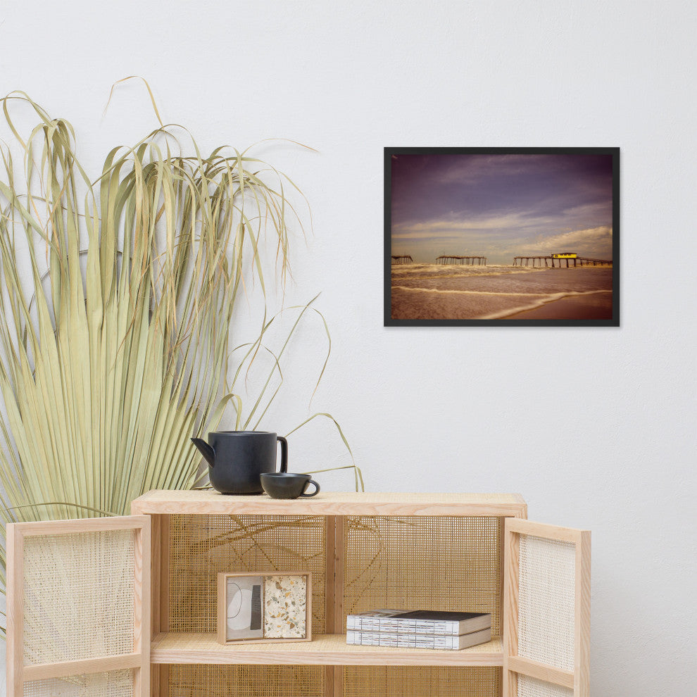 Aged View of Frisco Pier Coastal Framed Photo Paper Print, Black, 18" X 24"