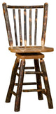 Hickory Log Stick-Back Swivel Barstool, All Hickory, 24 Inch, No Arms