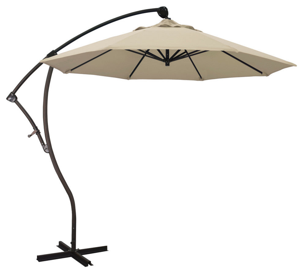 9' Bronze Cantilever Crank Lift 360-Rotation Aluminum Umbrella, Sunbrella, Antique Beige
