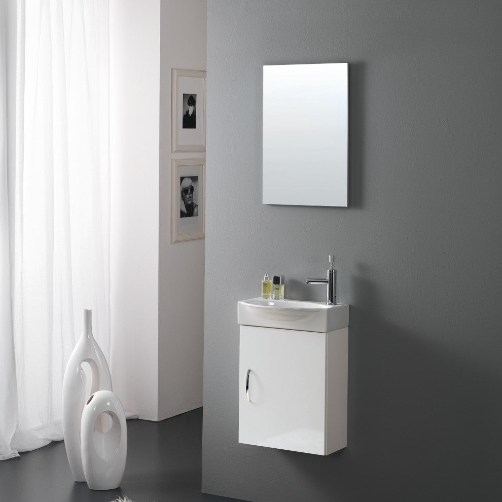 Flora Wall Mount Bathroom Vanity Set With Mirror, White, 17"
