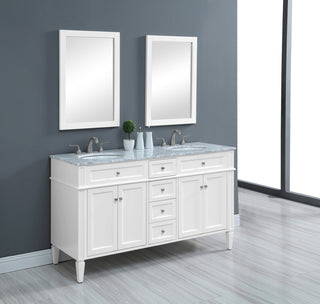 Home Living Vanity with Carrara White Marble Countertop, White, 60", Double Sink
