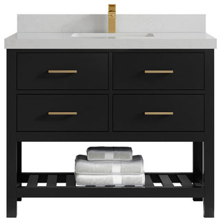 Parker 42" Single Sink Bath Vanity, Black 2" Carrara Quartz