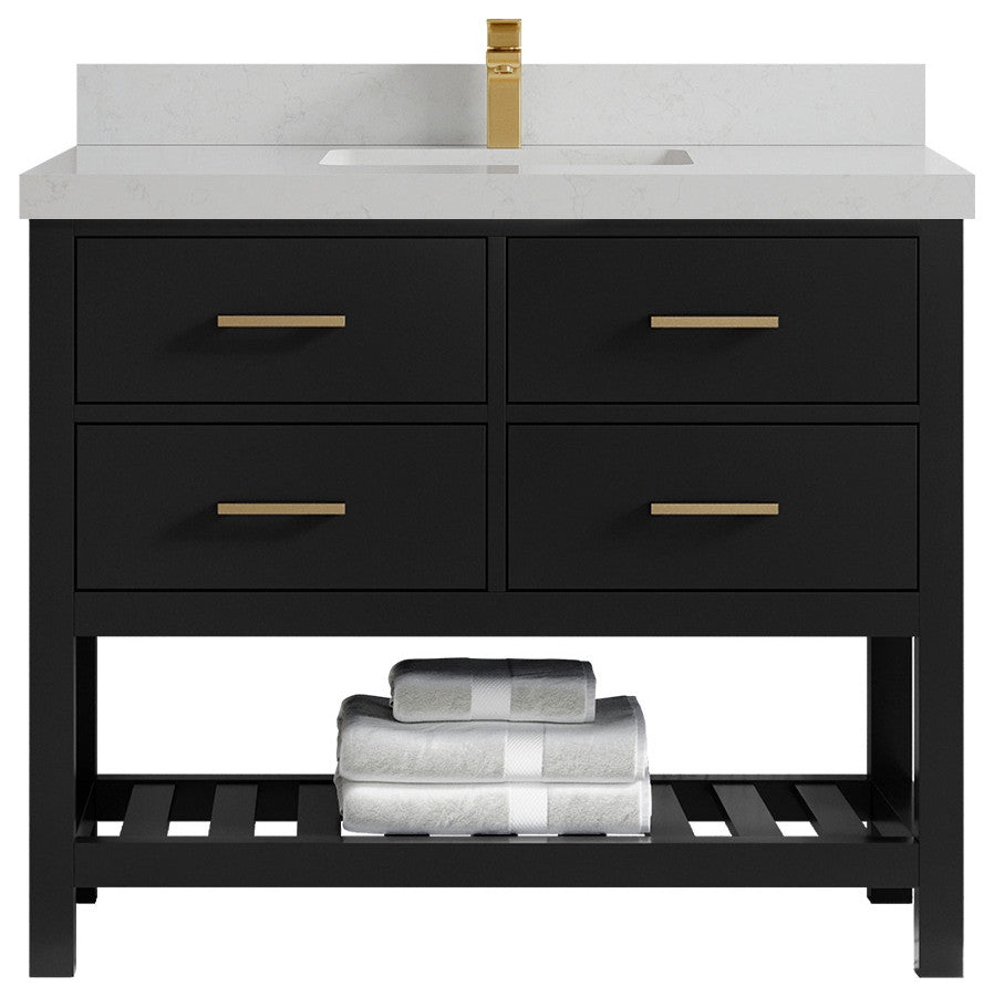 Parker 42" Single Sink Bath Vanity, Black 2" Carrara Quartz