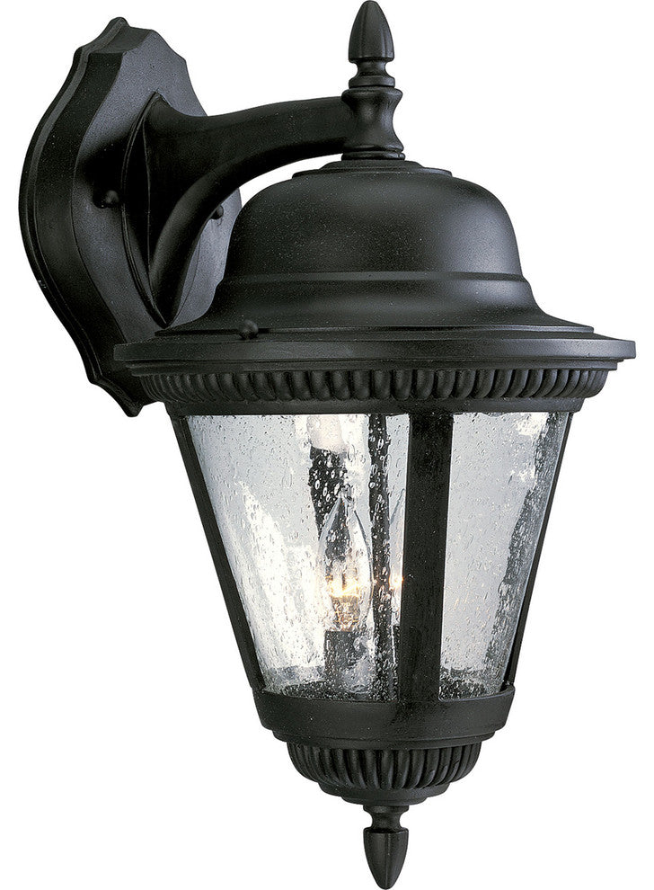 Progress Lighting 2-Light Wall Lantern With Clear Seeded Glass, Black