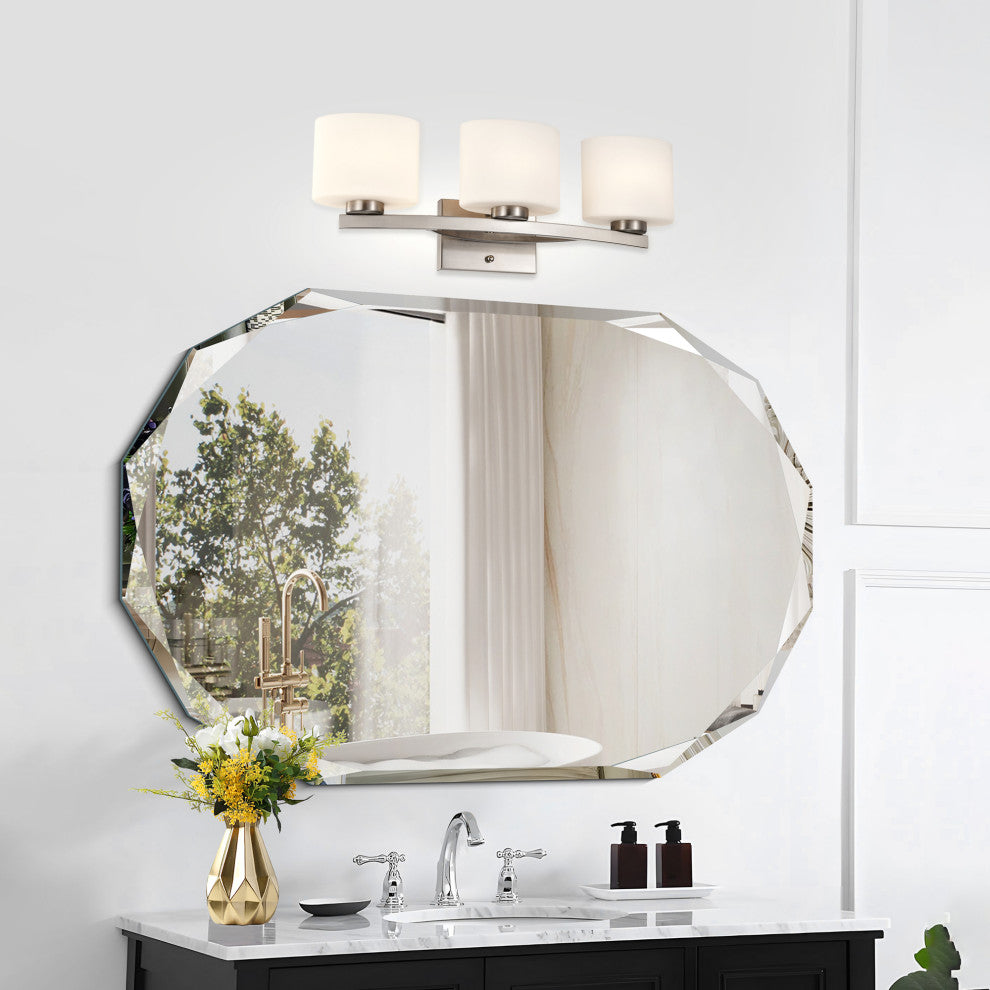22 in. 3-Light Brushed Nickel Vanity Light With Oval-shaped White Glass Shades
