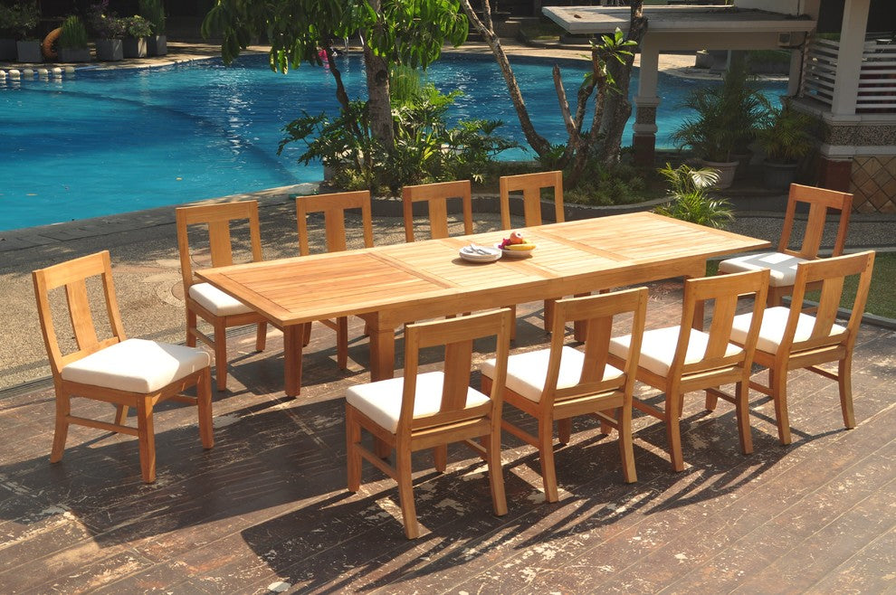 11-Piece Outdoor Teak Dining Set: 122" Rectangle Table, 10 Osbo Armless Chairs