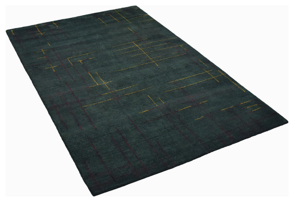 HAND KNOTTED LOOM SILK ECO-FRIENDLY RUGS-5'x8',Rectangle,Green Red,Contemporary