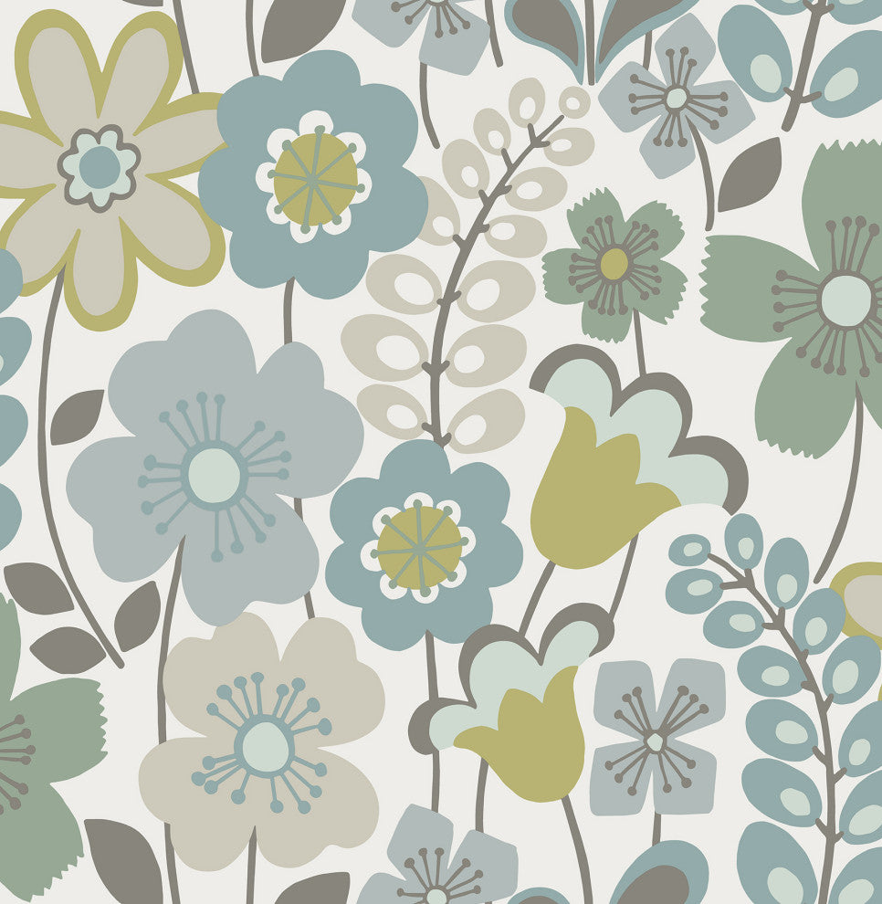 Funky Floral in Light Green Wallpaper, Sample