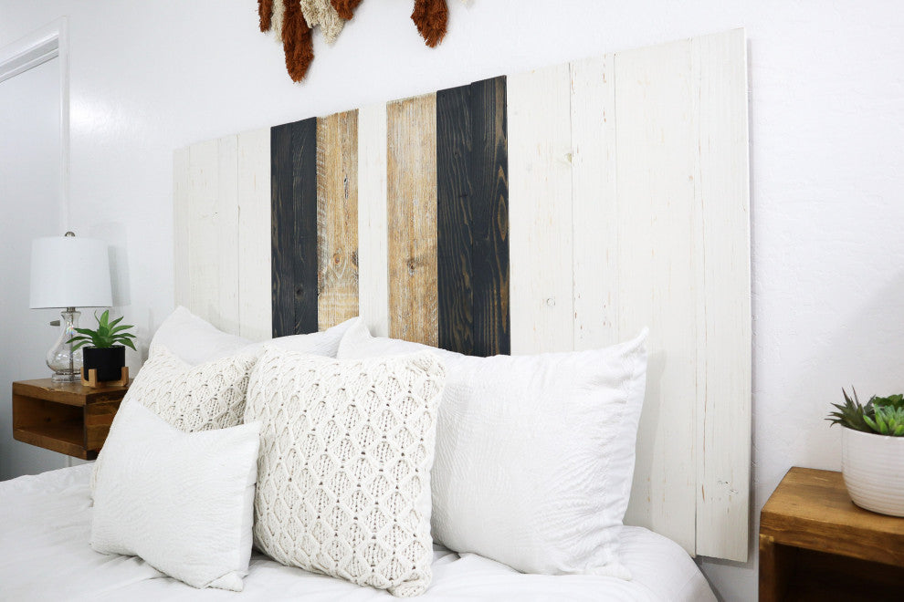 Handcrafted Headboard, Leaner Style, Gray Satin Sash, California King