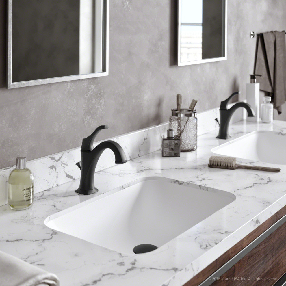 Kraus Arlo Single Handle Basin Faucet, Lift Rod Drain, Matte Black, Set of 2