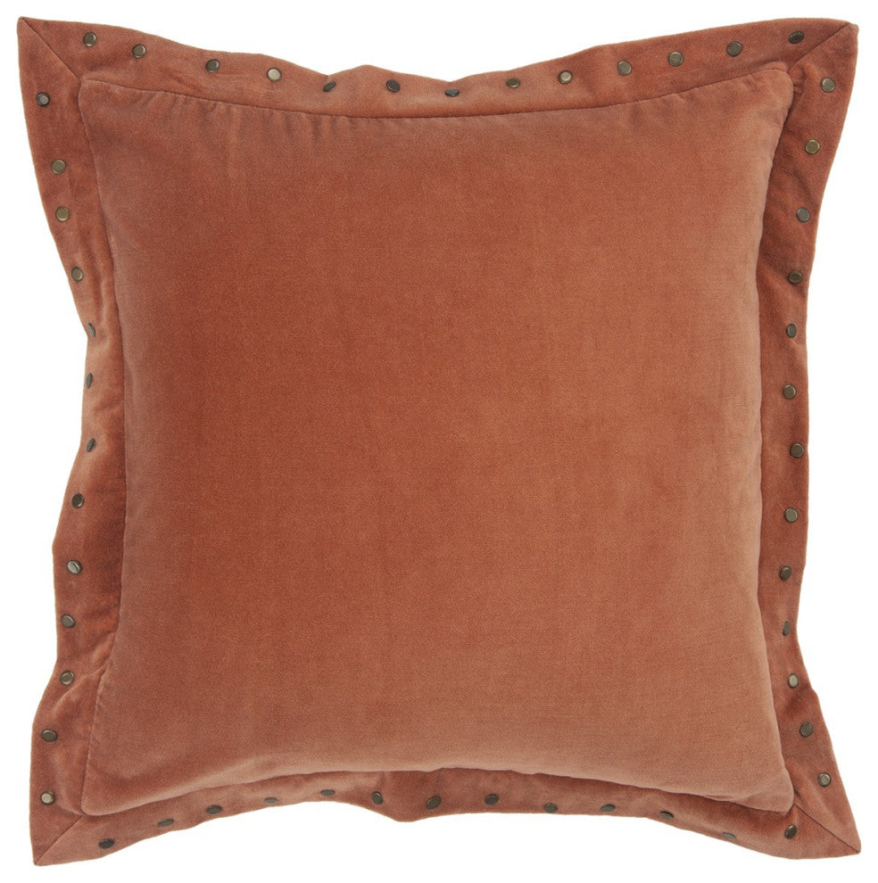Rust Orange Embellished Flange Down Throw Pillow