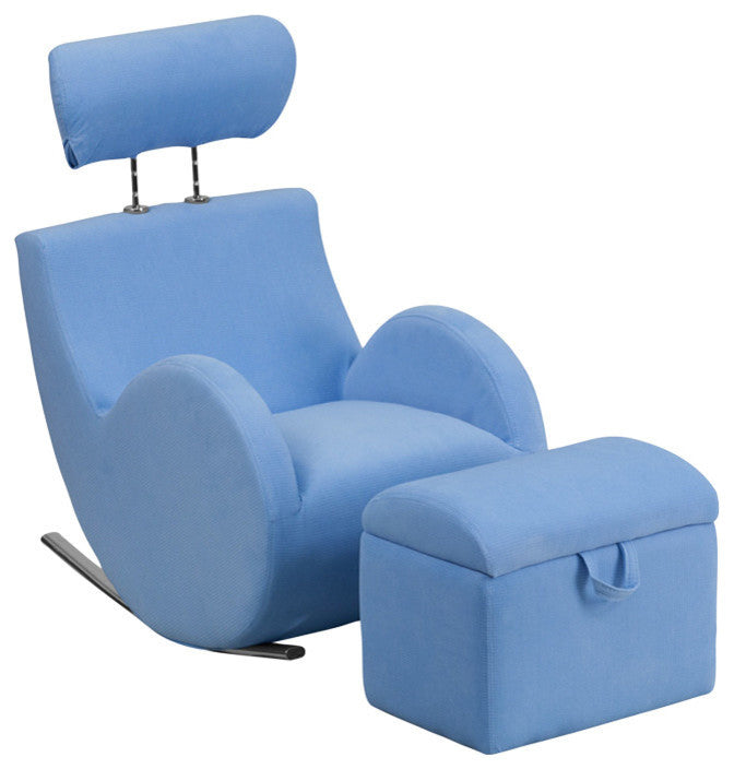 Hercules Series Light Fabric Rocking Chair With Storage Ottoman, Blue