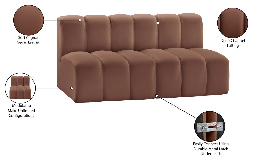 Arc Vegan Leather Upholstered 2-Pc. Modular Sofa, Cognac