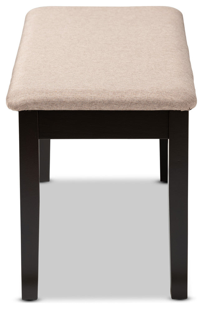 Bennington Transitional Sand Upholstered and Dark Brown Wood Dining Bench
