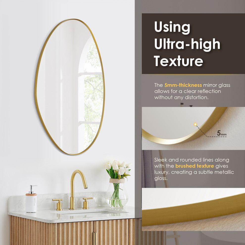 Aura Irregular Framed Bathroom Wall Mirror, Brushed Gold, 27"