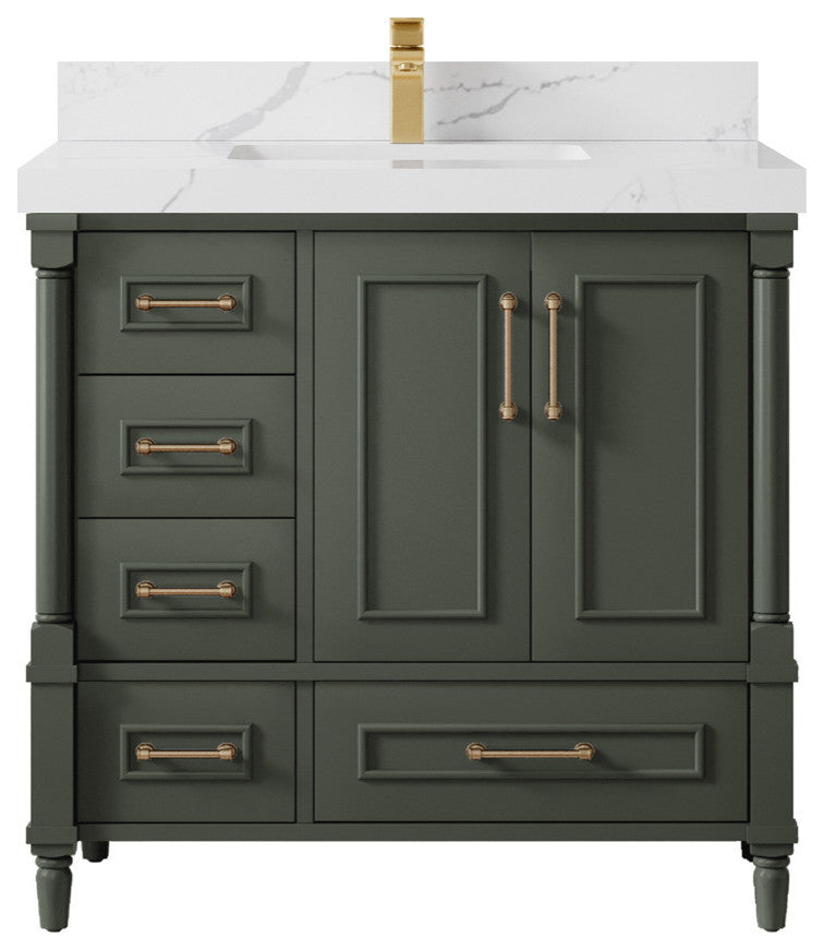 Aberdeen 36 Center Sink Bath Vanity in Pewter Green 2" Calacatta Laza