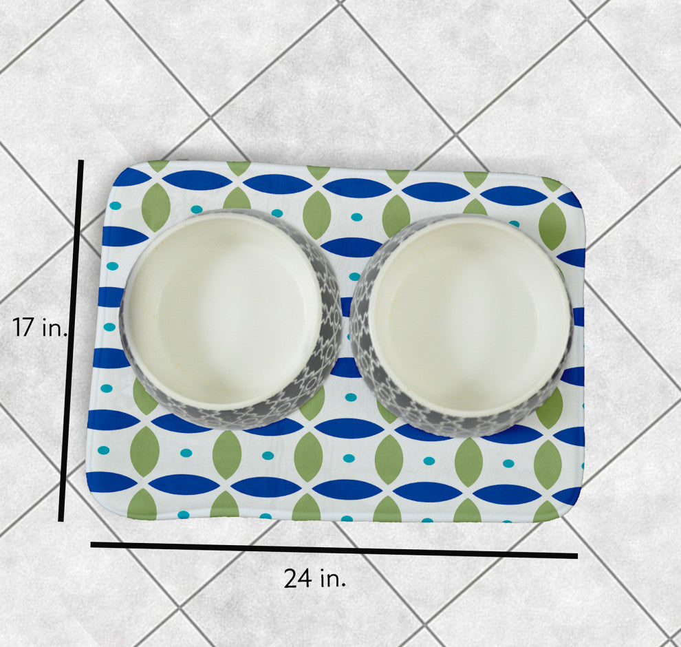 Green Rectangular Geometric Pet Feeding Mat for Dogs or Cats