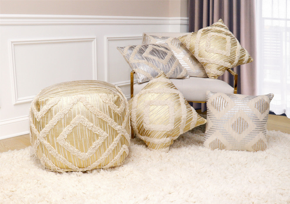 Pasargad Home Grandcanyon Cotton Pouf, Ivory