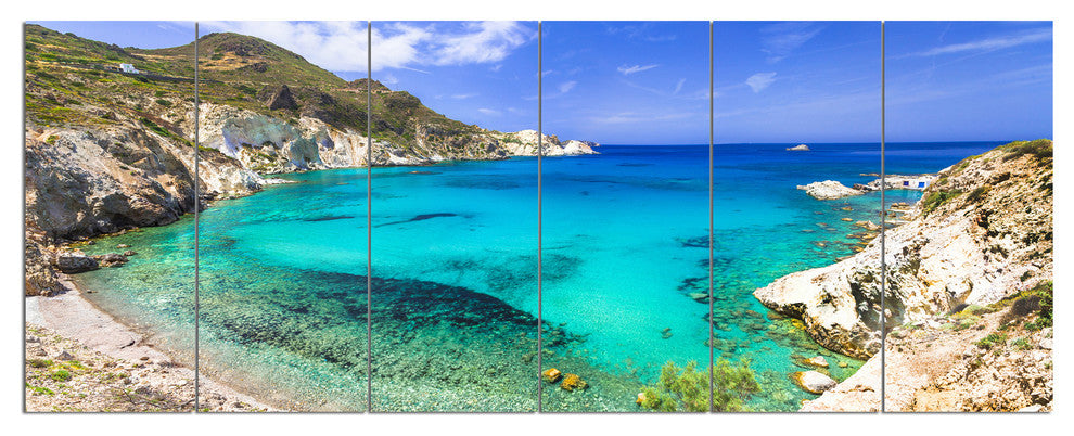 Greece Beaches of Milos Island, Landscape Canvas Art Print, 70"x28", 6 Panels